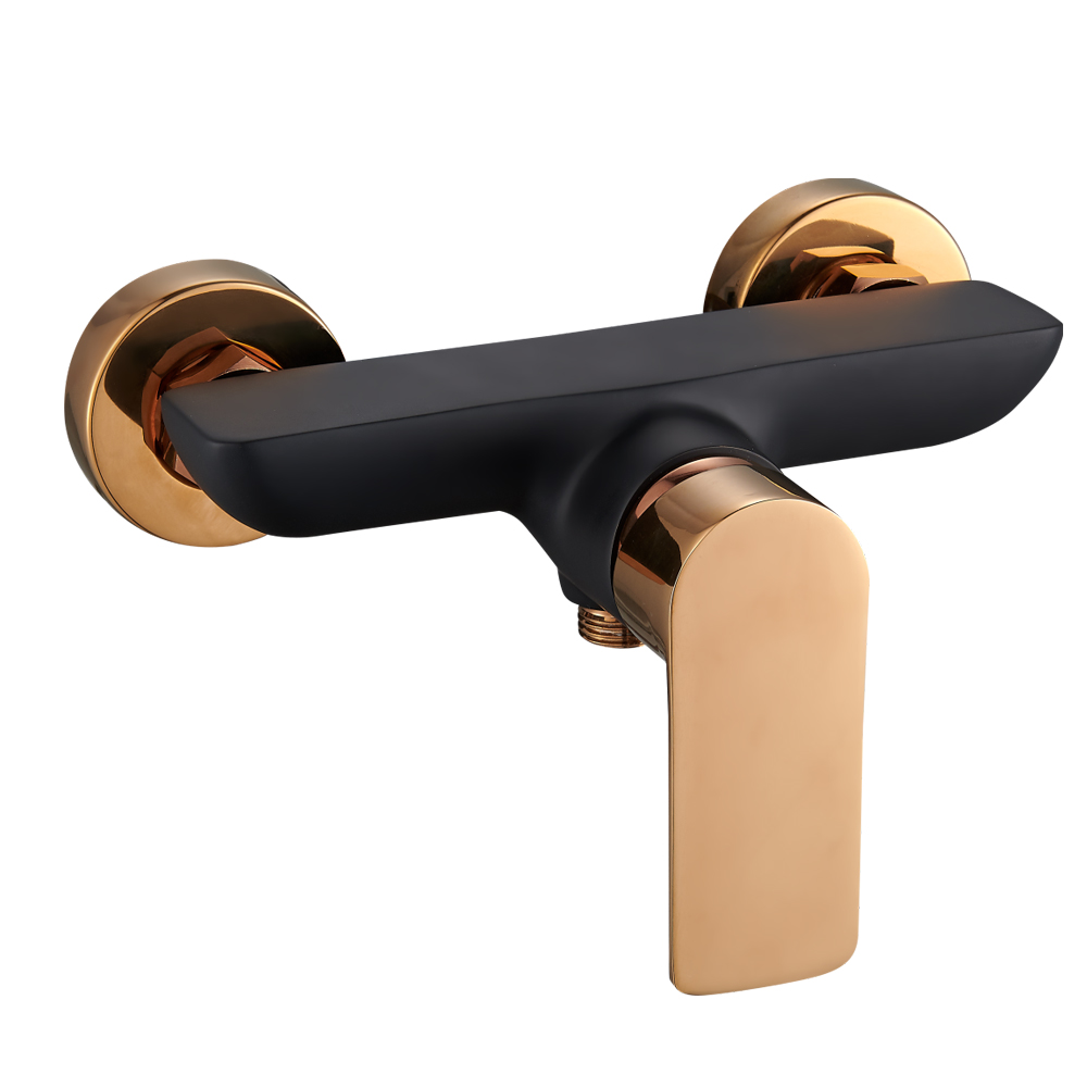 Sort guld vægmonteret brusearmatur